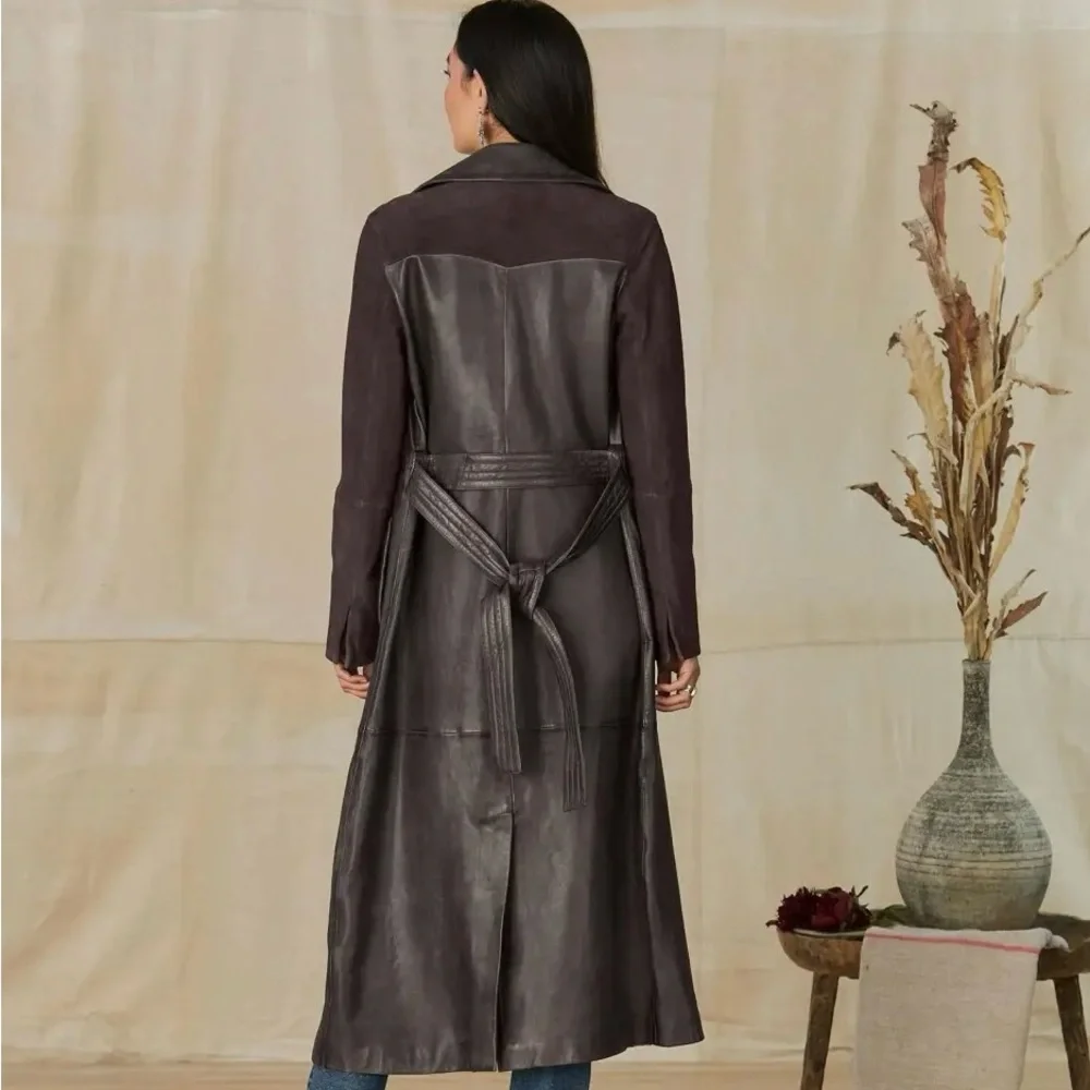 Sundance Rich Brown Leather Women's Trench Coat - Picture 2 of 3